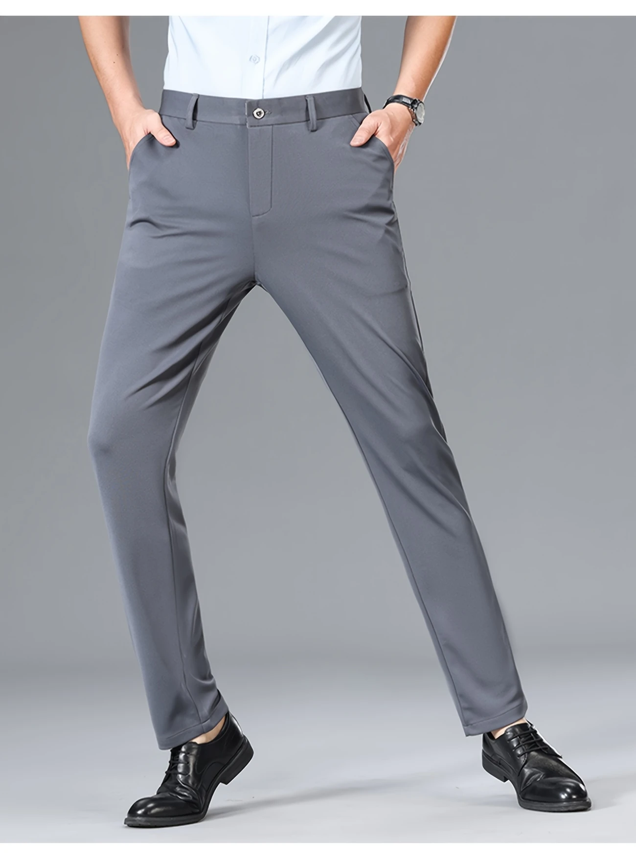 mens casual long pants black stretch fit dress pants waist regular fit polyester 94 spandex 5 button fly woven fabric 210g m alphabet pattern for weekend casual stretch details 11