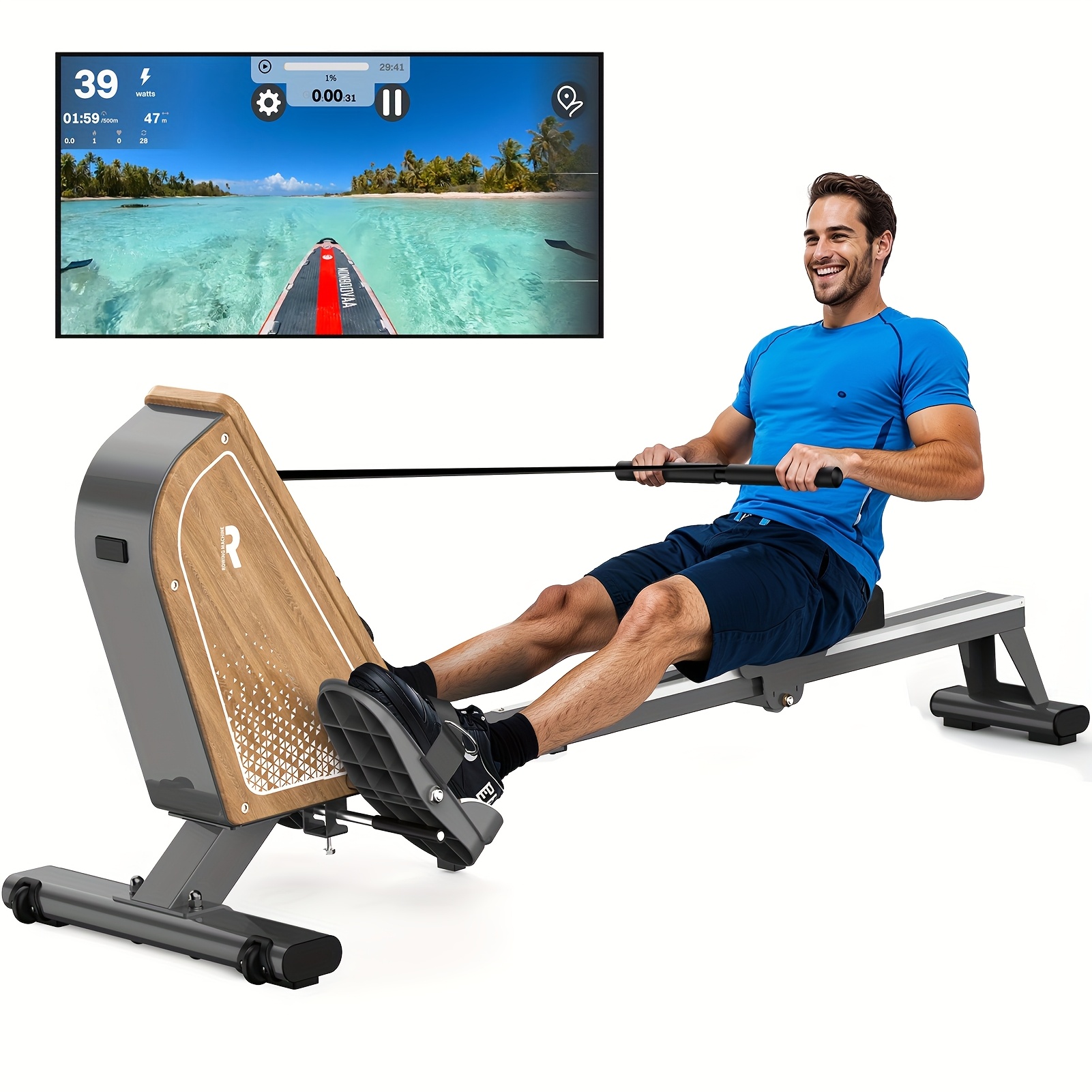 TEMU Or3 Rowing Machine For Home, Magnetic Rowing Machine With Wireless Monitor, 16 Resistance Levels, Compact Rowing Machine With 150 Kg Weight