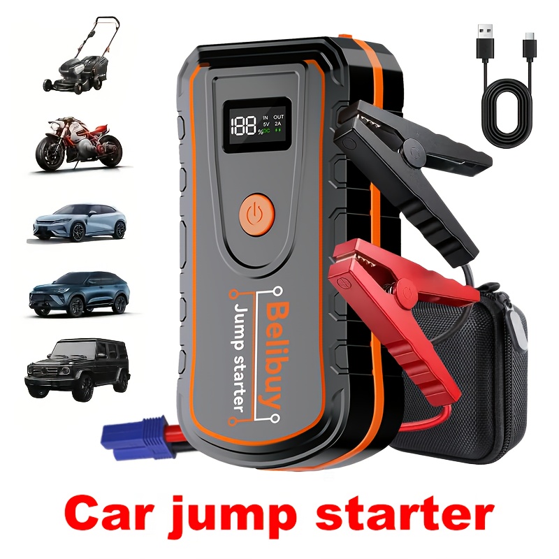 powerful car starter for 6000a car battery suitable for all gasoline or up to 12l   with dual usb fast charging and   output 12v jump starter pack built in led flashlight
