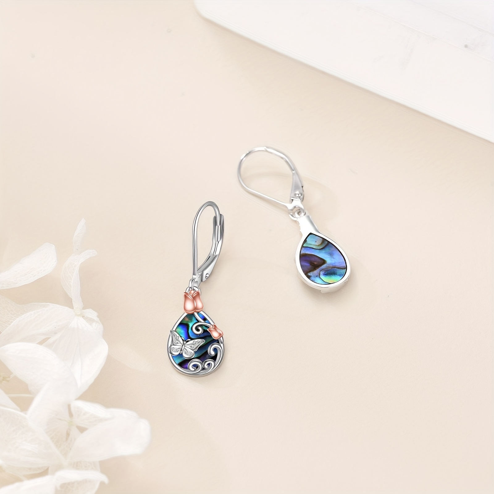   leverback earrings 925 sterling silvery rose flower   dangle teardrop earrings jewelry birthday gifts for women Product details 1