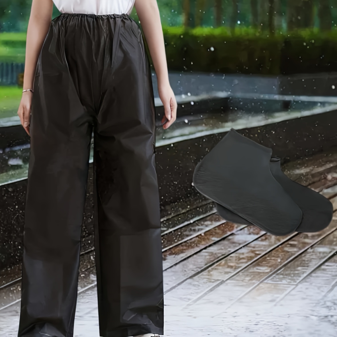 TEMU 3-teiliges Set Motorrad Regenausrüstung für Regentage, wiederverwendbare, verdickte Regenhosen und universelle Latex-Schuhüberzieher, 4 Farben
