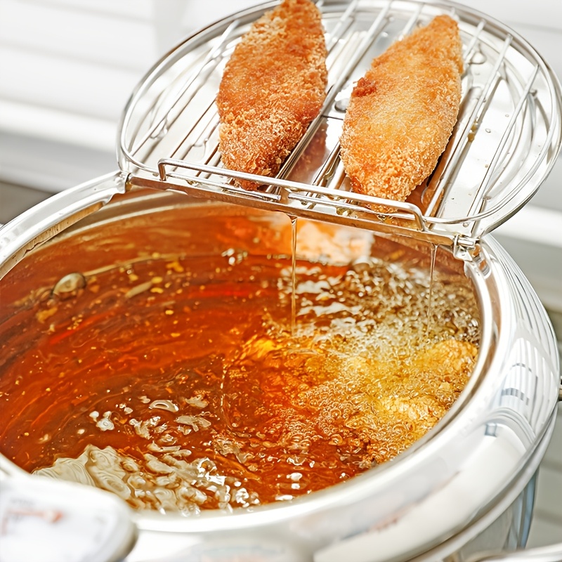 TEMU Stainless Steel Japanese Deep Fryer Pan With Integrated Thermometer, Compatible With Induction Cooktops, Requires No External , Cookware