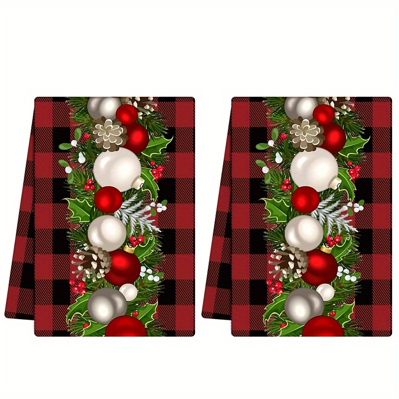 

2pcs Christmas Kitchen Towels - Vintage Holiday Decor With , Santa, & Christmas On - 100% Polyester, Machine Washable Dishcloths For Seasonal Home Decoration, Christmas Tablecloth