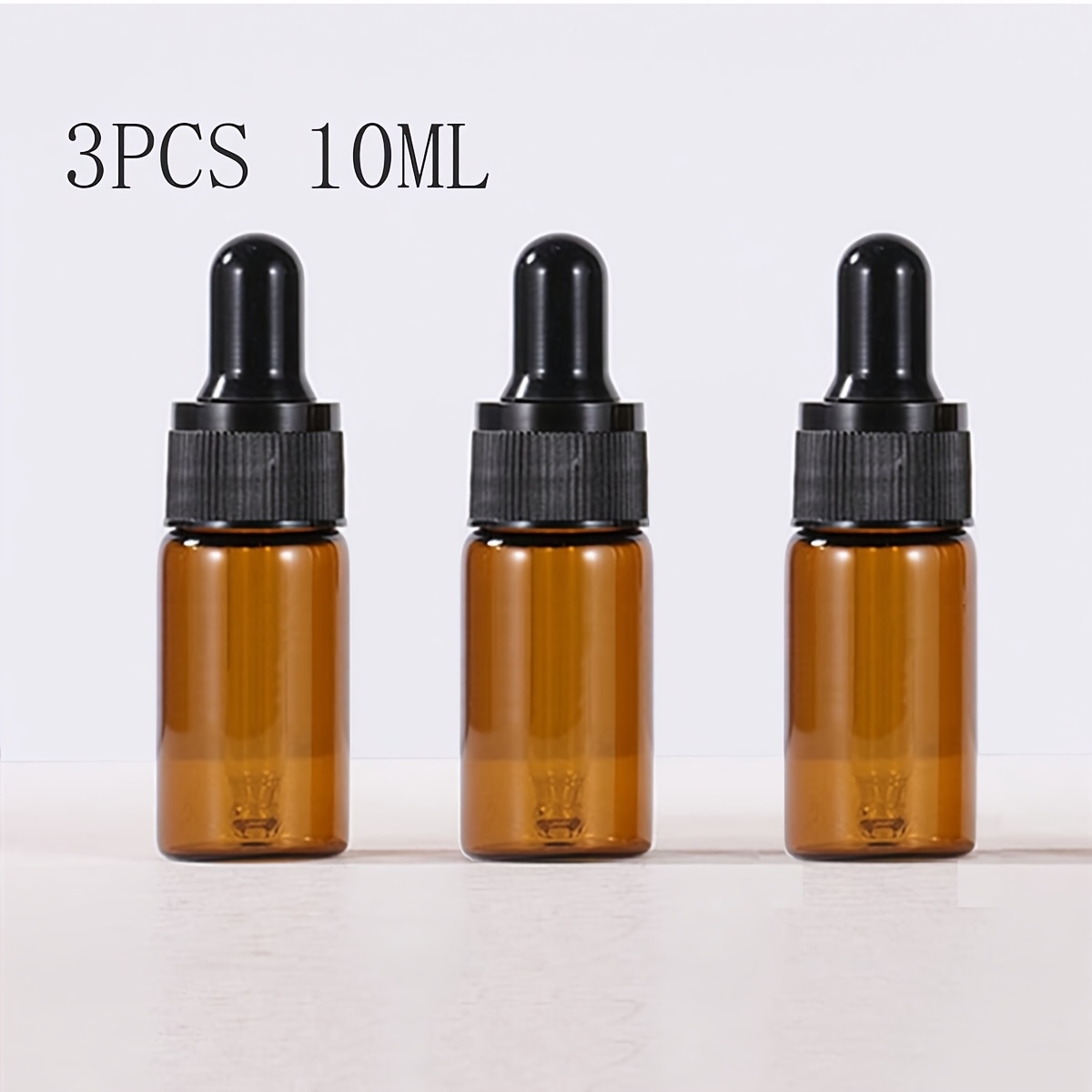 E-shop 3er-Set 5ml 10ml 15ml 20ml Amberfarbene Glasflaschen mit Tropfer, Gläser, Vials mit schwarzem Verschluss für ätherisches Öl, Parfümflaschen,