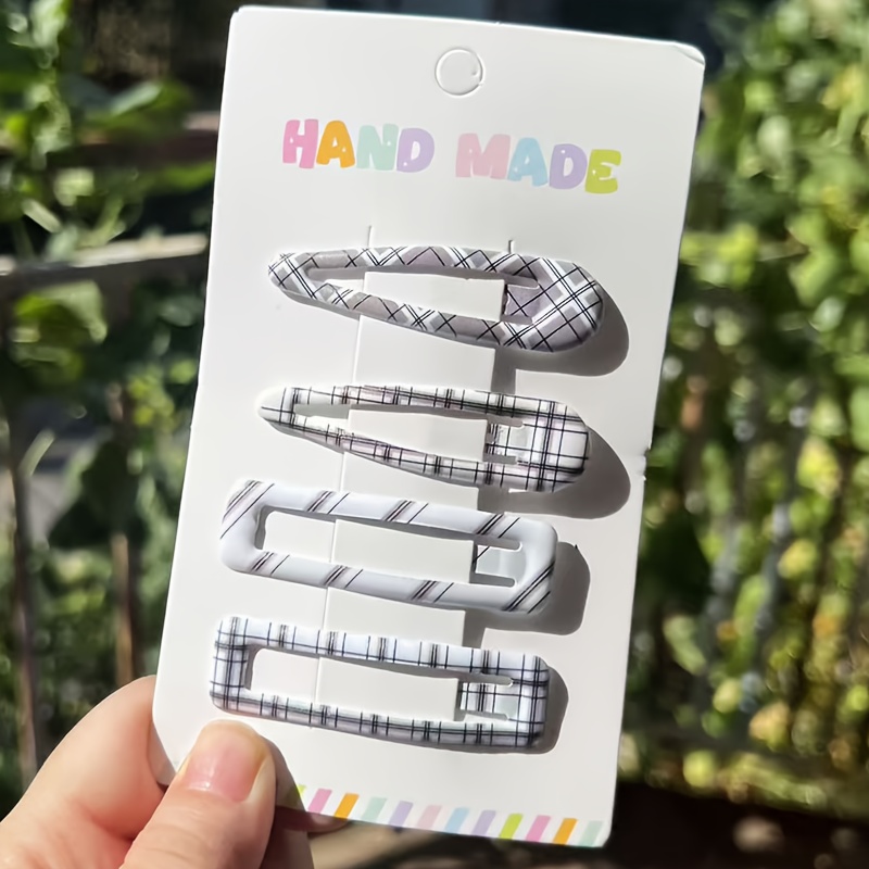 4pcs Cute Kawaii Plaid & Polka Dot Hair Clips for Women - Sweet Style Alloy Snap Hairpins with Colorful Patterns, Perfect for Birthdays & Everyday Use, Hair Accessories, Playful Hairpins, Durable Hairpins