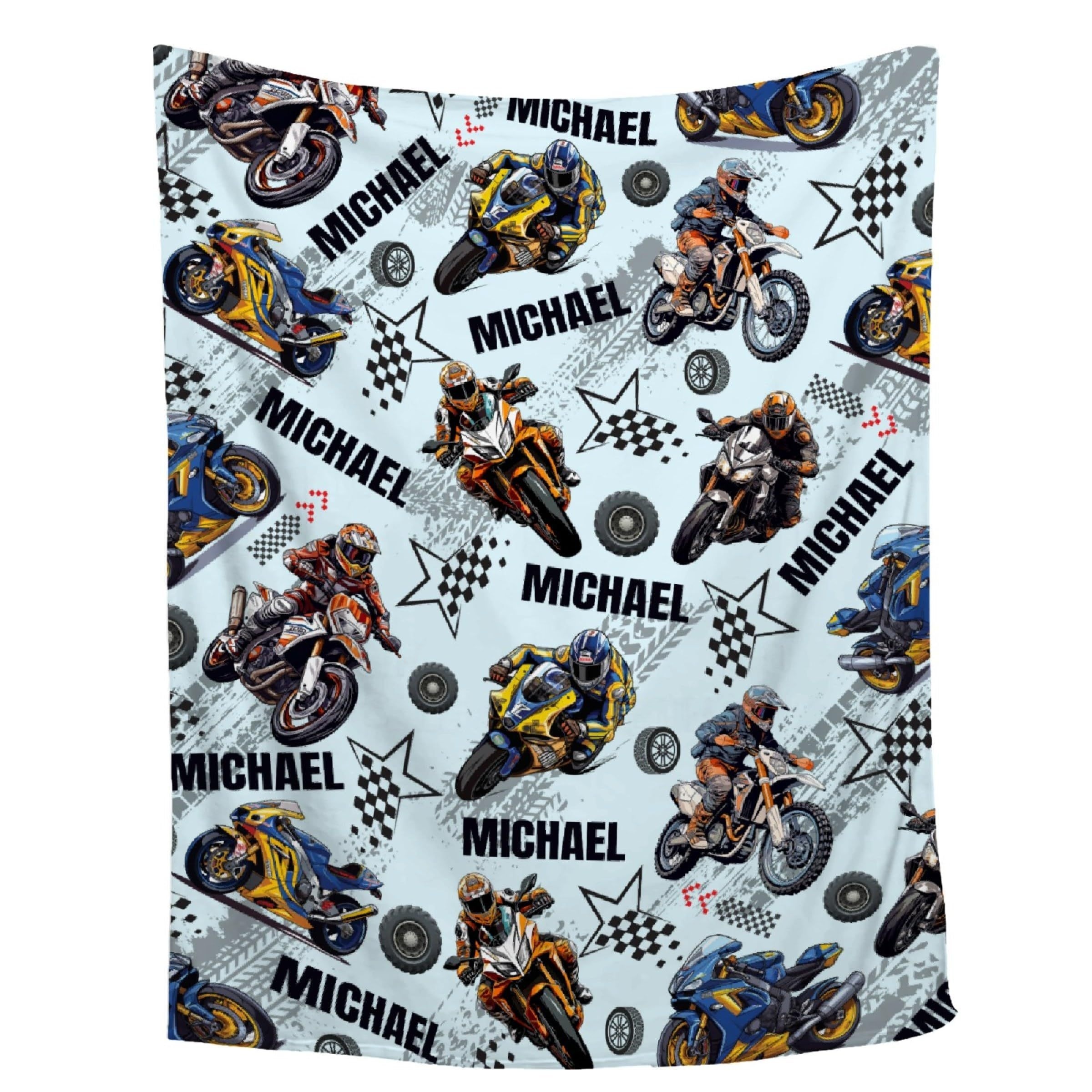 

Customized Contemporary Cool Bike Print Name Personalized Throw Blanket - Lightweight Flannel For Sofa, Bed, Travel, Camping, Living Room, Office - Soft And Warm Polyester Fleece, Multiple Sizes