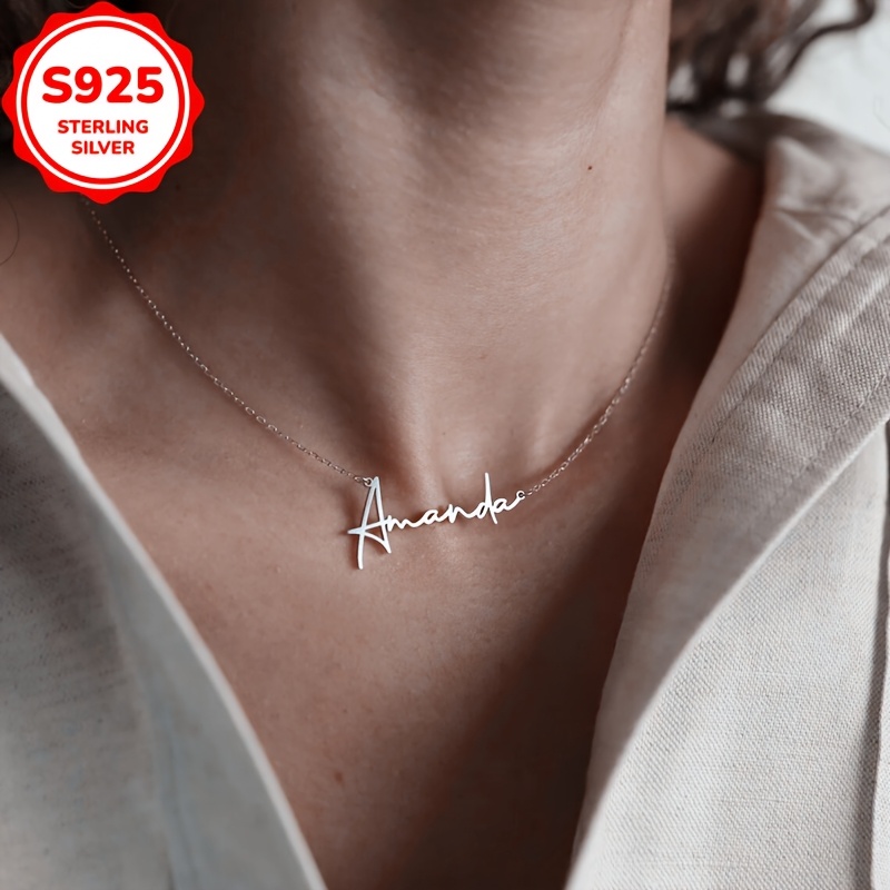 

3g925 Sterling Silver Custom Necklace, 1pc Custom Name Necklace Personalized Simple Pendant Necklace, Valentine's Day, Personalized Name Necklace Gift (custom Can Only In English, Translated )