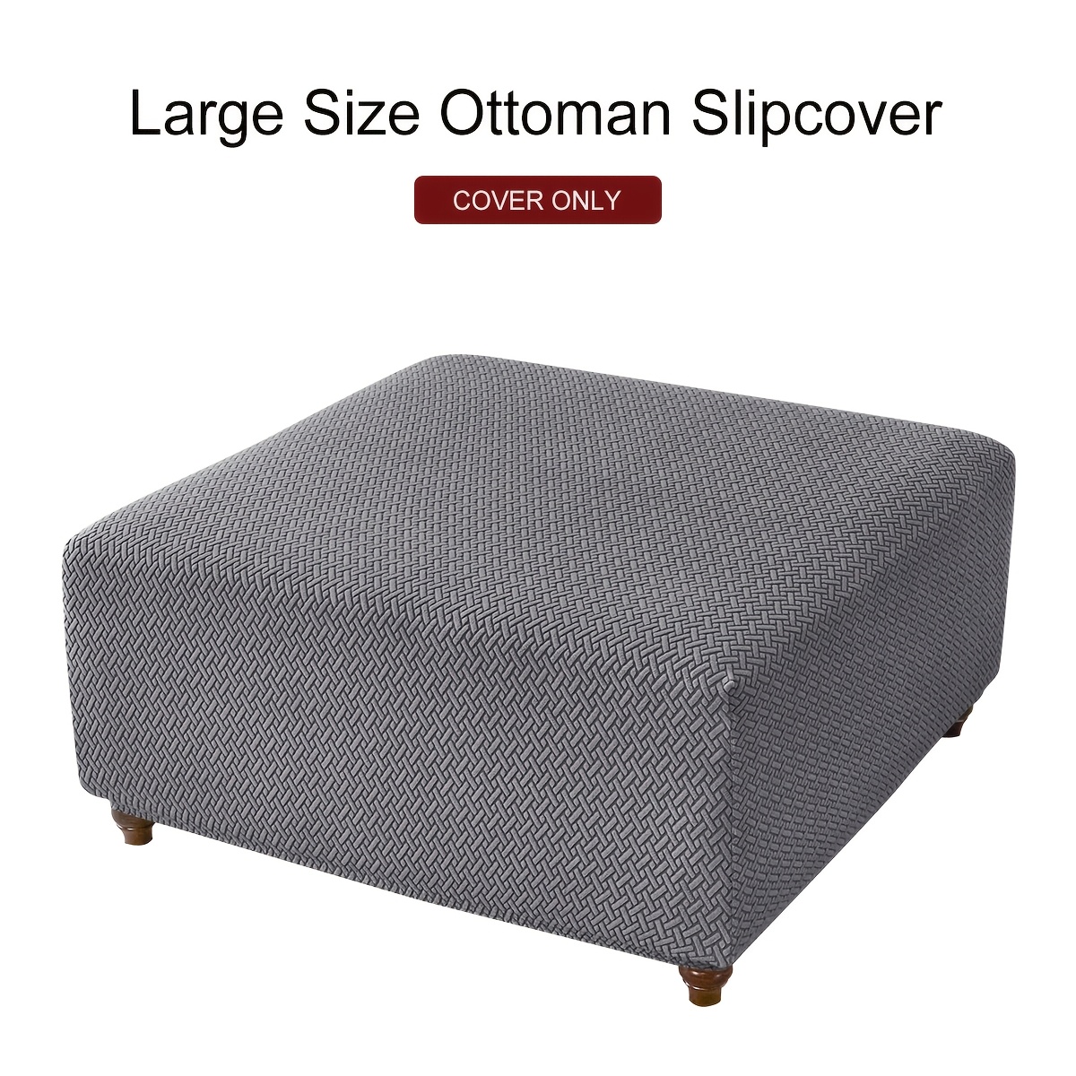 TEMU 1 Housse de pouf en jacquard de T, Housse de protection élastique carrée pour pouf