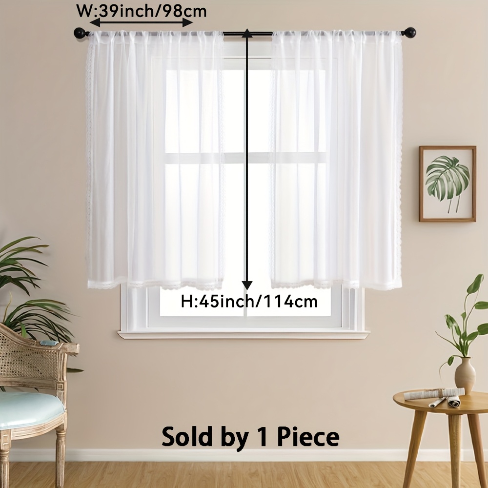 E-shop 1 Stück Leinen-Optik Kleine Kurze Gardinen für Küche Schlafzimmer Fensterdekoration Volant Tüll Vorhänge Stickerei Spitze Weiß Gardine Balkon