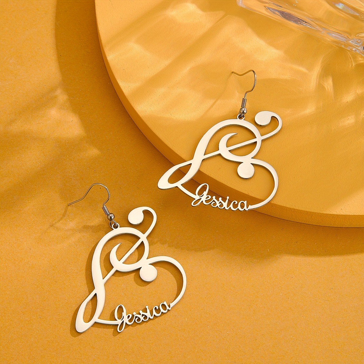 TEMU 1 Par de Pendientes Colgantes de Acero Inoxidable Vintage Elegantes con Personalizado, Diseño de y Nota Musical, Joyería Personalizada para