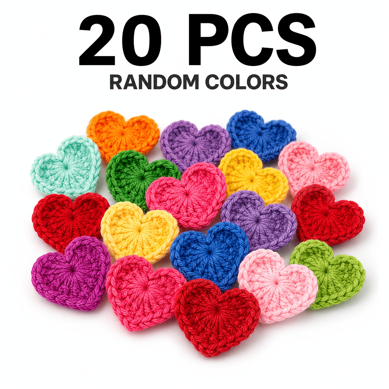 TEMU 20/30pcs Random Color Crochet Heart Appliques, 3.5cm Mini Heart Decorative Patches, Suitable For Hand Sewing Diy, Clothing, Bags, Hats,