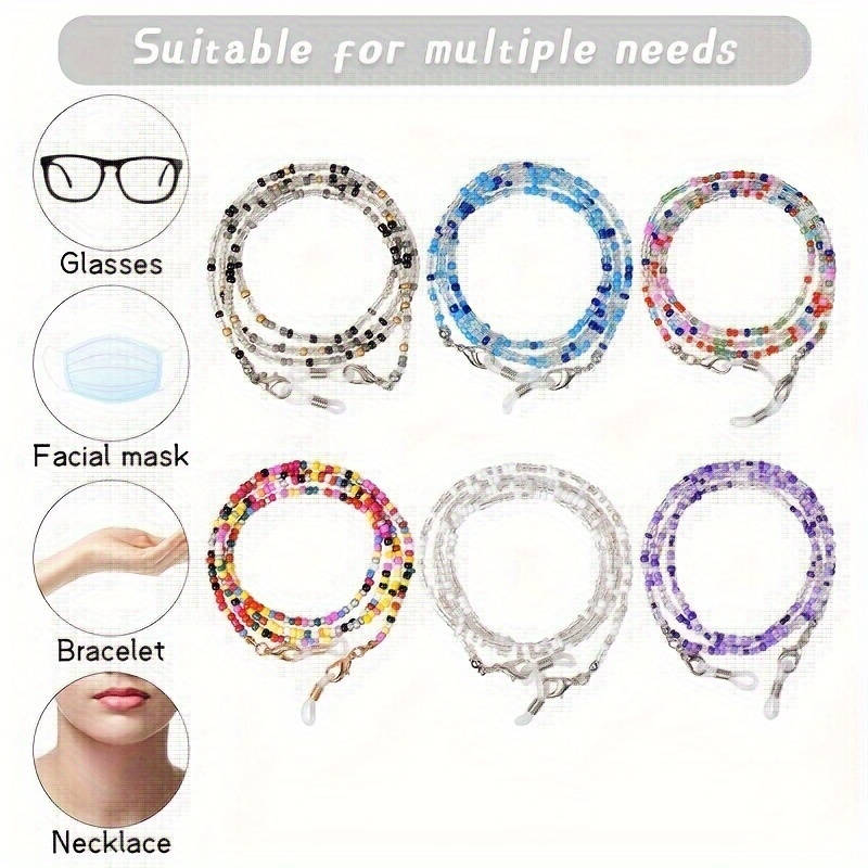 

6 Pack Bohemian Beaded Eyeglass Chains - Anti-slip Glasses Cord, Fashionable Mask & Eyewear Retainer, Fantasy Theme Versatile Jewelry For Glasses And With Assorted Colorful Beads