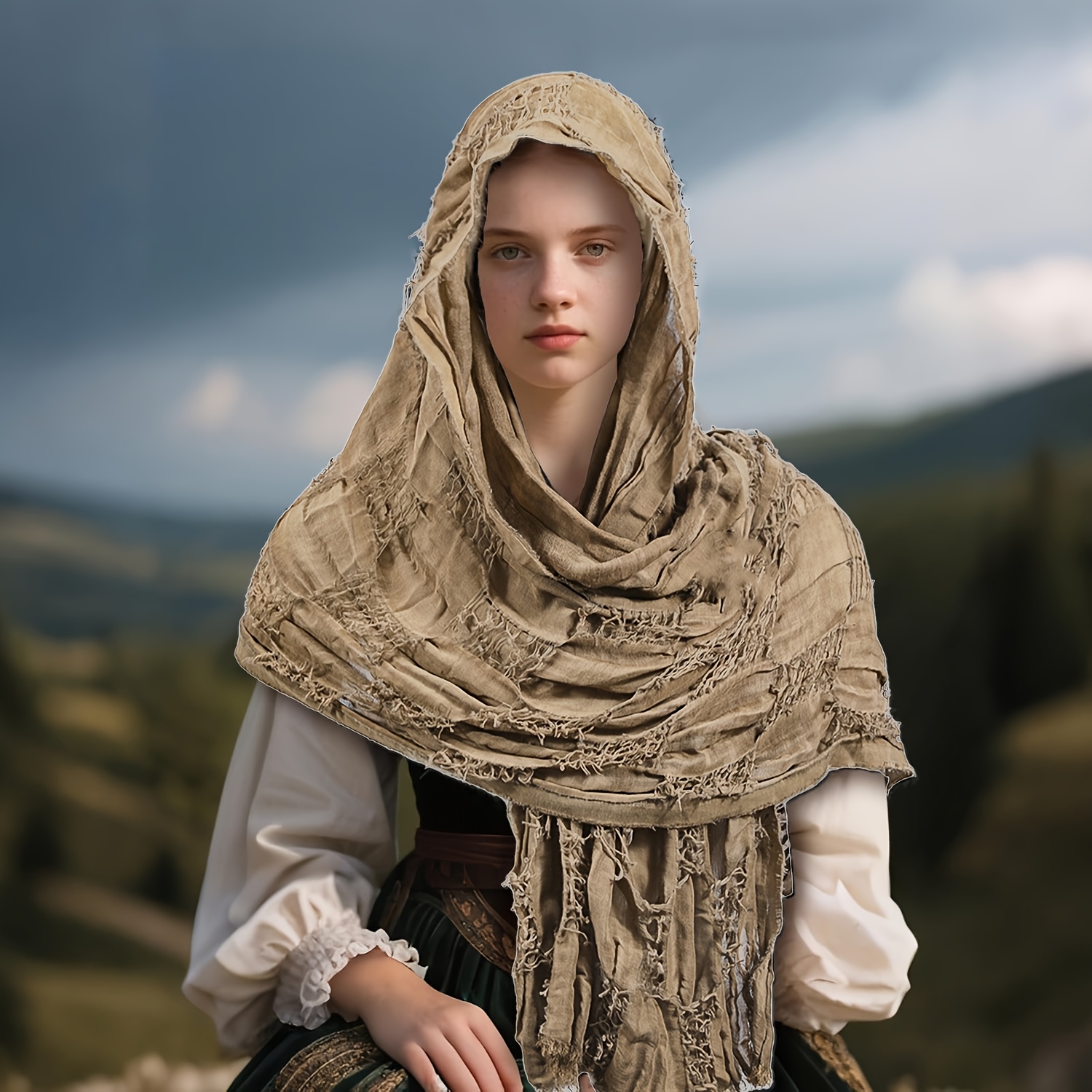 TEMU Medieval Renaissance Shawl Cloak, Post-apocalyptic Hooded Shawl Scarf, Retro Knight Viking Pirate Shoulder Wrap, Viking Unisex Poncho, Suitable
