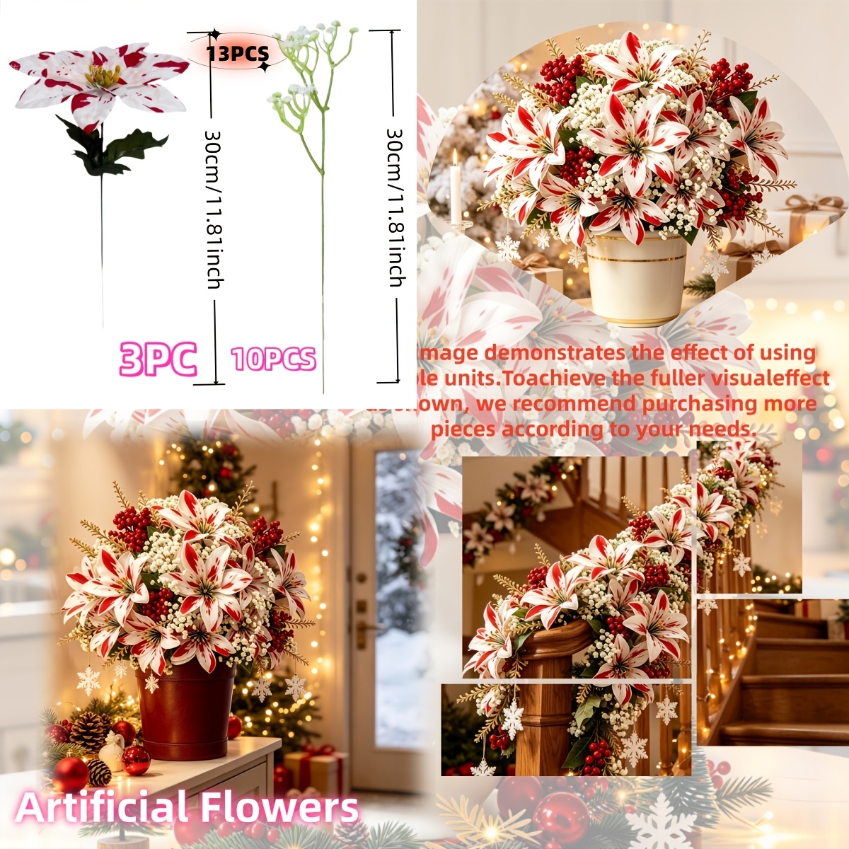 TEMU Set da 13 pezzi e in un solo pezzo con fiori finti rossi, fiori di riempimento 'S Breath, bouquet decorativo universale per Natale e Halloween,