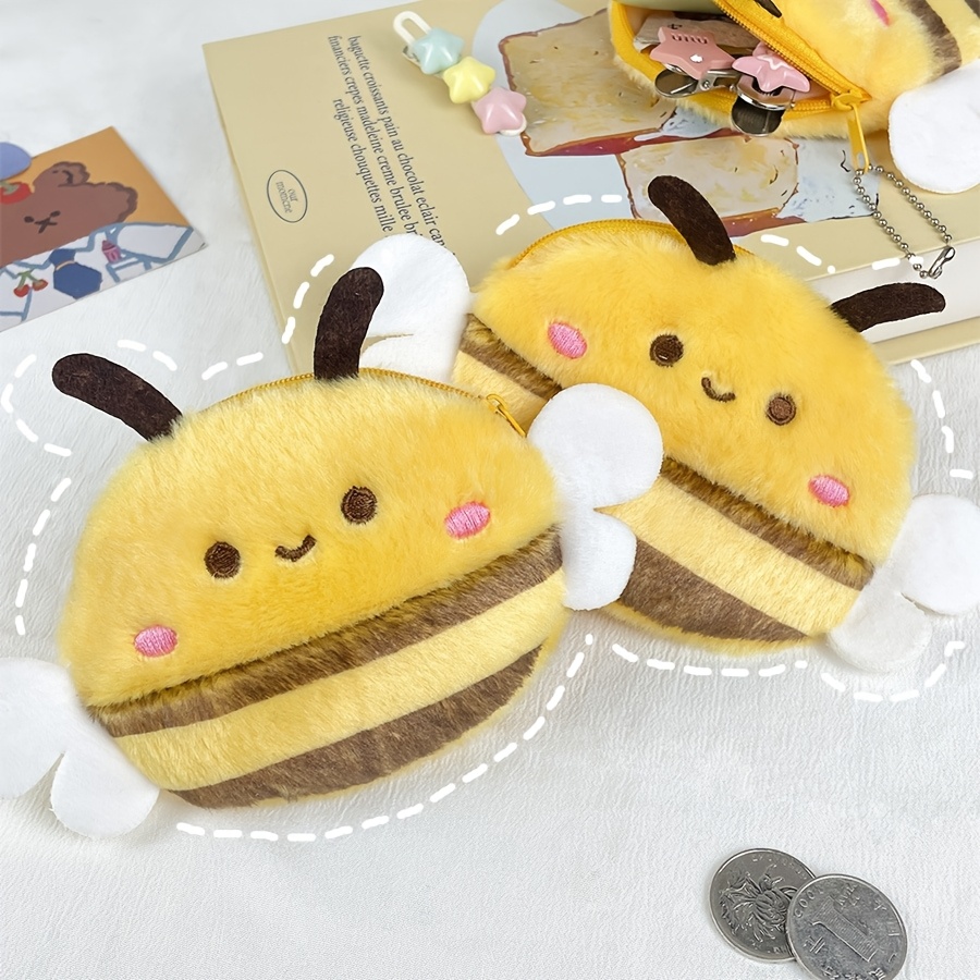 

Cartoon Bee-shaped Coin Purse, Casual Earphone & Travel Pouch, Hand Washable, Positioning Printed - Portable Daily Organizer