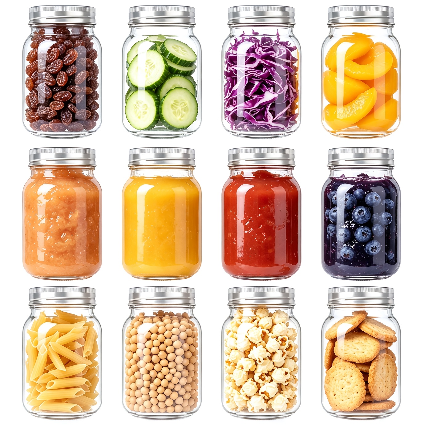 TEMU 12 Pack 16oz Glass Mason Jars With Airtight Metal Lids, 500ml Food Storage Canning Jars For Salad Overnight Oats