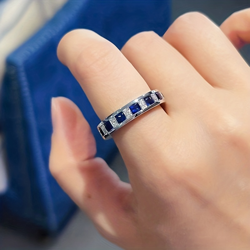 Women's 4mm Wide Blue and White Mixed Cubic Zirconia Ring