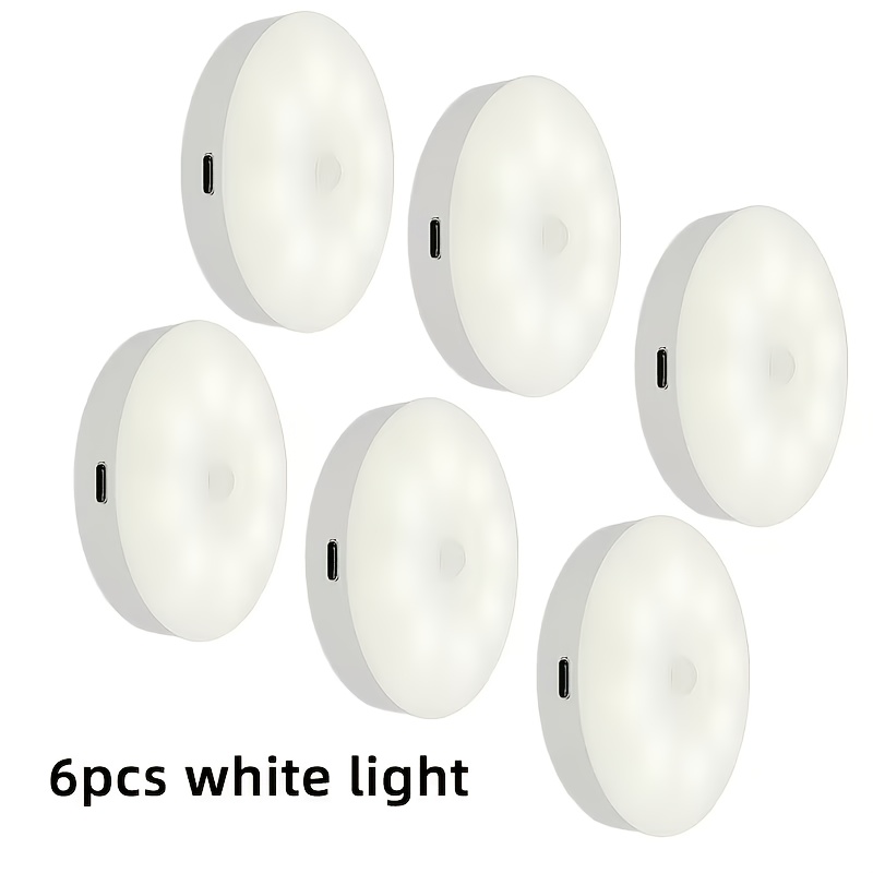 TEMU Luz nocturna recargable con sensor de movimiento y sensor PIR, paquete de 3/6, automática/apagado, adhesiva de pared, adecuada para armarios,