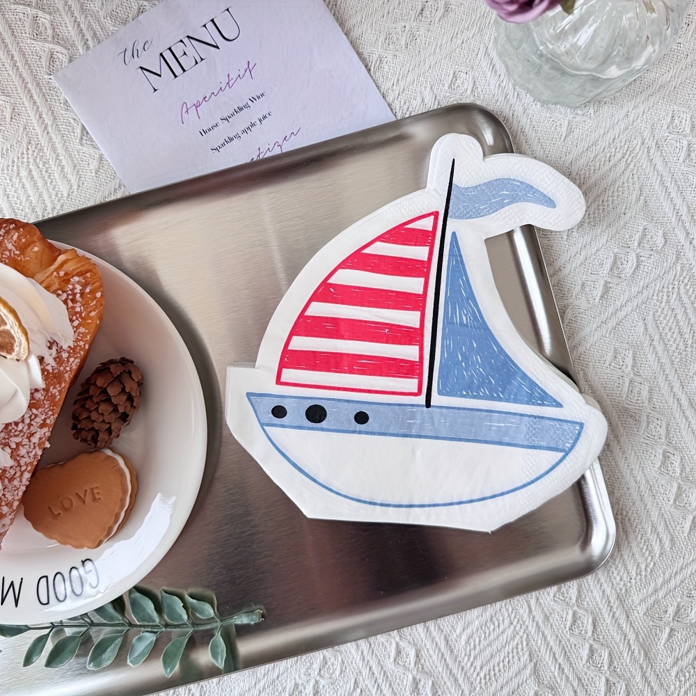 TEMU 20pcs Unique Sailboat Shape Party Napkins Birthday Baby Banquet Holiday Decorative Paper Towels Suitable For , Coffee Shop, Restaurant For Halloween,christmas Event & Party Supplies