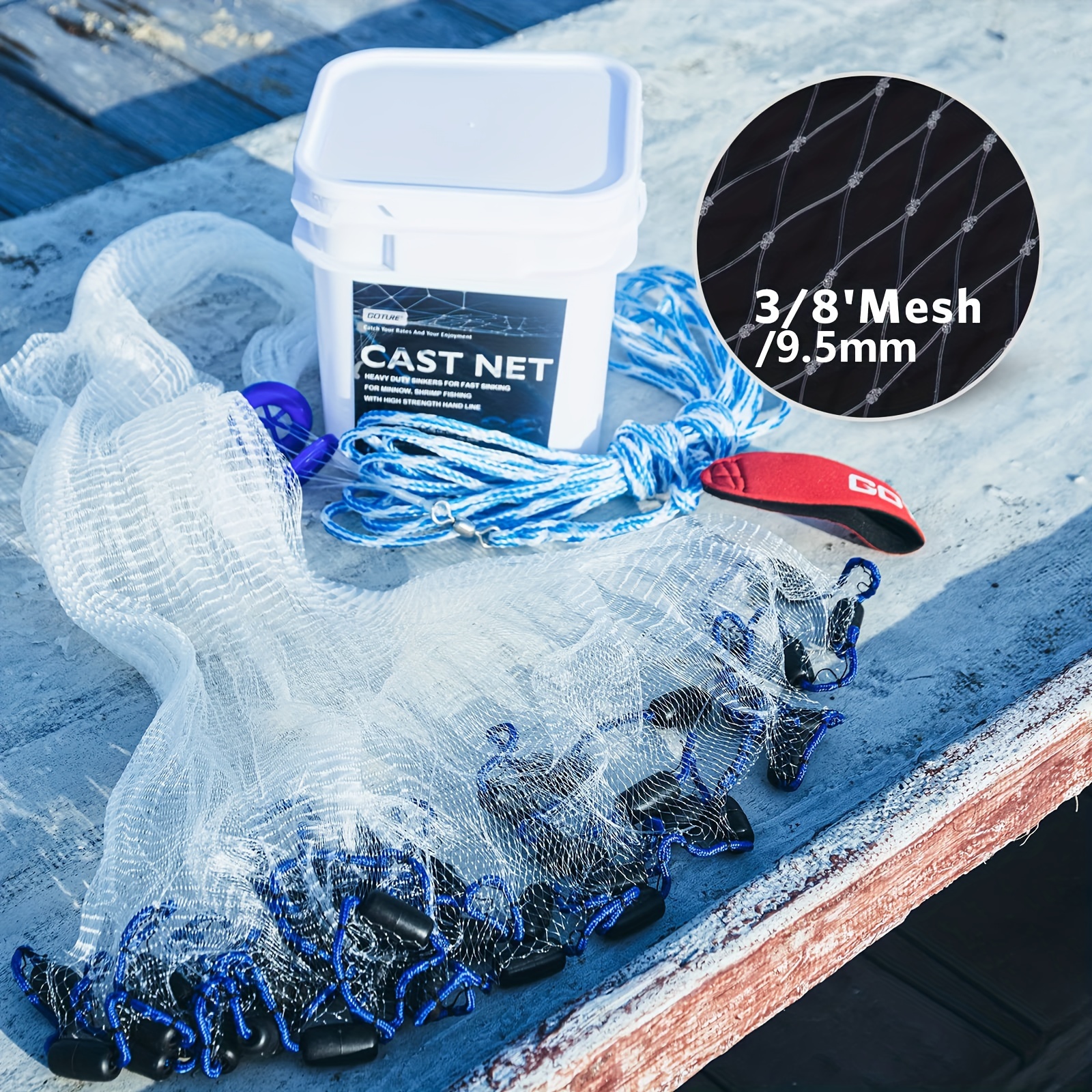 * 1pc Fishing Cast Net For Freshwater Saltwater, Fishing Trap For Bait Fish  Shrimp, 3ft/4ft/6ft/7ft/8ft/10ft/12ft Radius, 3/8inch Mesh Size