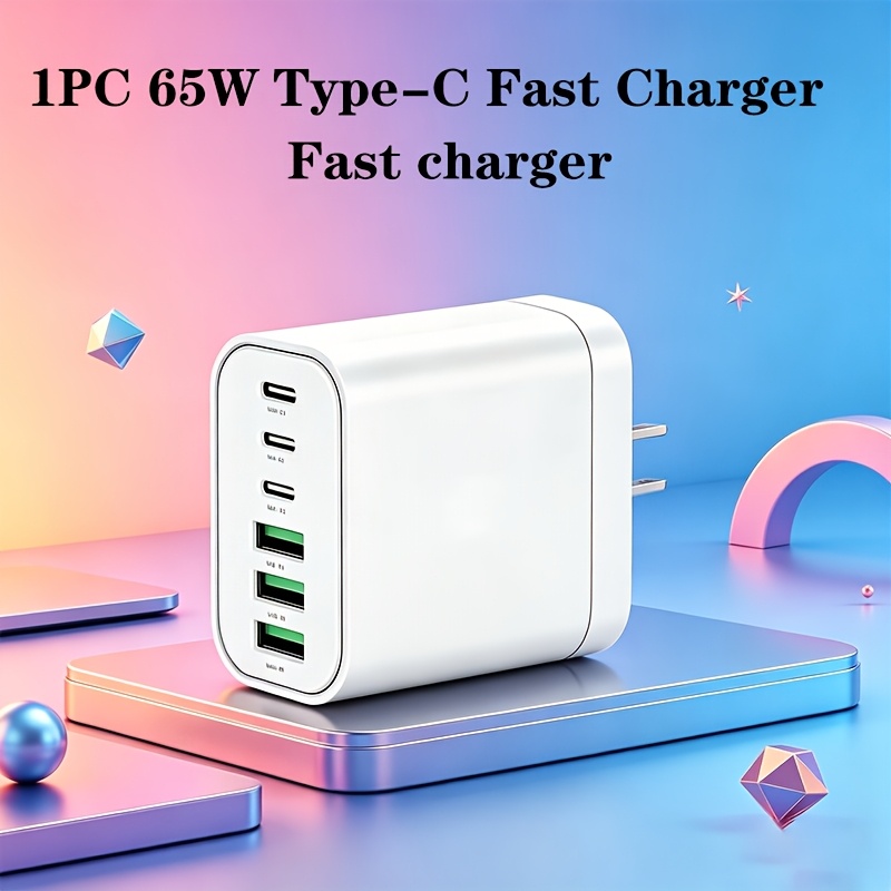 TEMU 65w Type-c Fast Charger, Pd Usb-c And Qc Wall Charger, Compatible With Iphone 17/16/15/14/13/12 Pro Max, Ipad, Galaxy, Xiaomi, Huawei, And Other