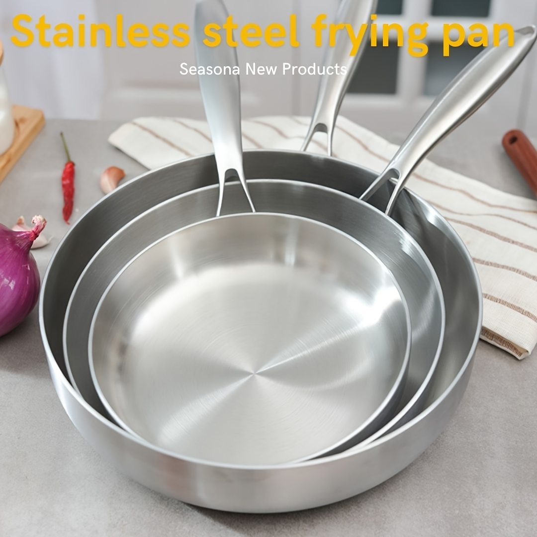   professional stainless steel fry pan heavy duty chefs   with rounded edge dishwasher safe   free for induction gas   7 8 8   2 ideal for   kitchens pans for cooking durable kitchenware induction cookware sleek cookware   cookware multipurpose cookware culinary tools 0