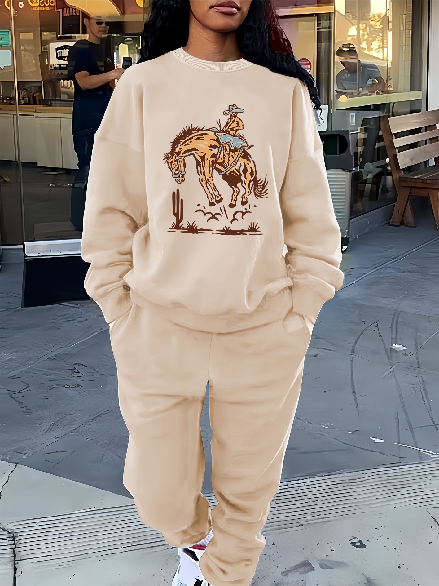 completo due pezzi stampa cowboy felpa e pantaloni Temu Germany