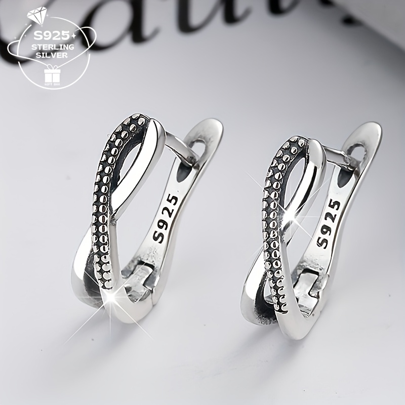 

1 Pair Of Elegant 925 Sterling Silver Twisted Hoop Earrings - Hypoallergenic, Vintage- With Sparkling Cubic Zirconia Accents, Ideal For & , Gift, 8-shaped, Festival Gift