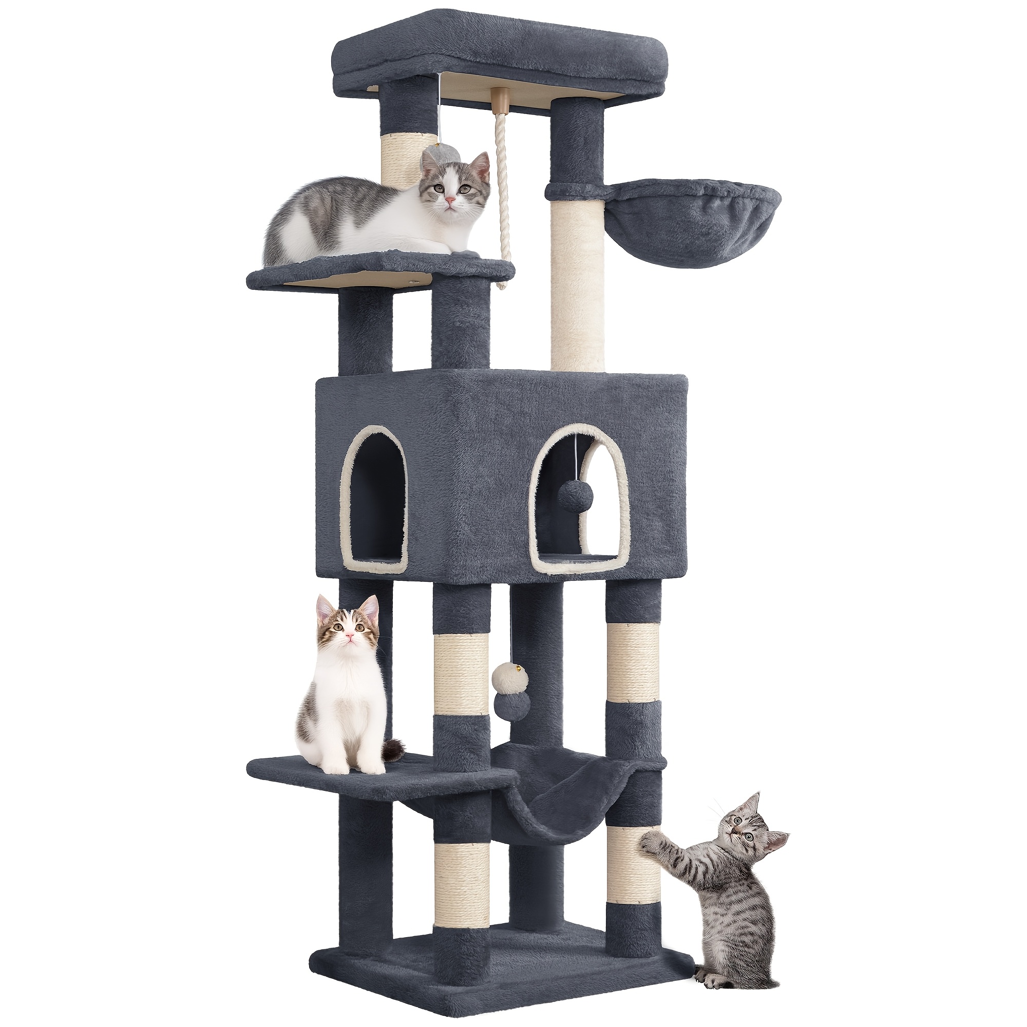 162 Cm Cat Tree For Indoor Cats, Cat Tower With Large Hiding Cave, Scratching Post With Large Platforms, Multi-level Cats Activity Center, Sisal Rope, Hammock