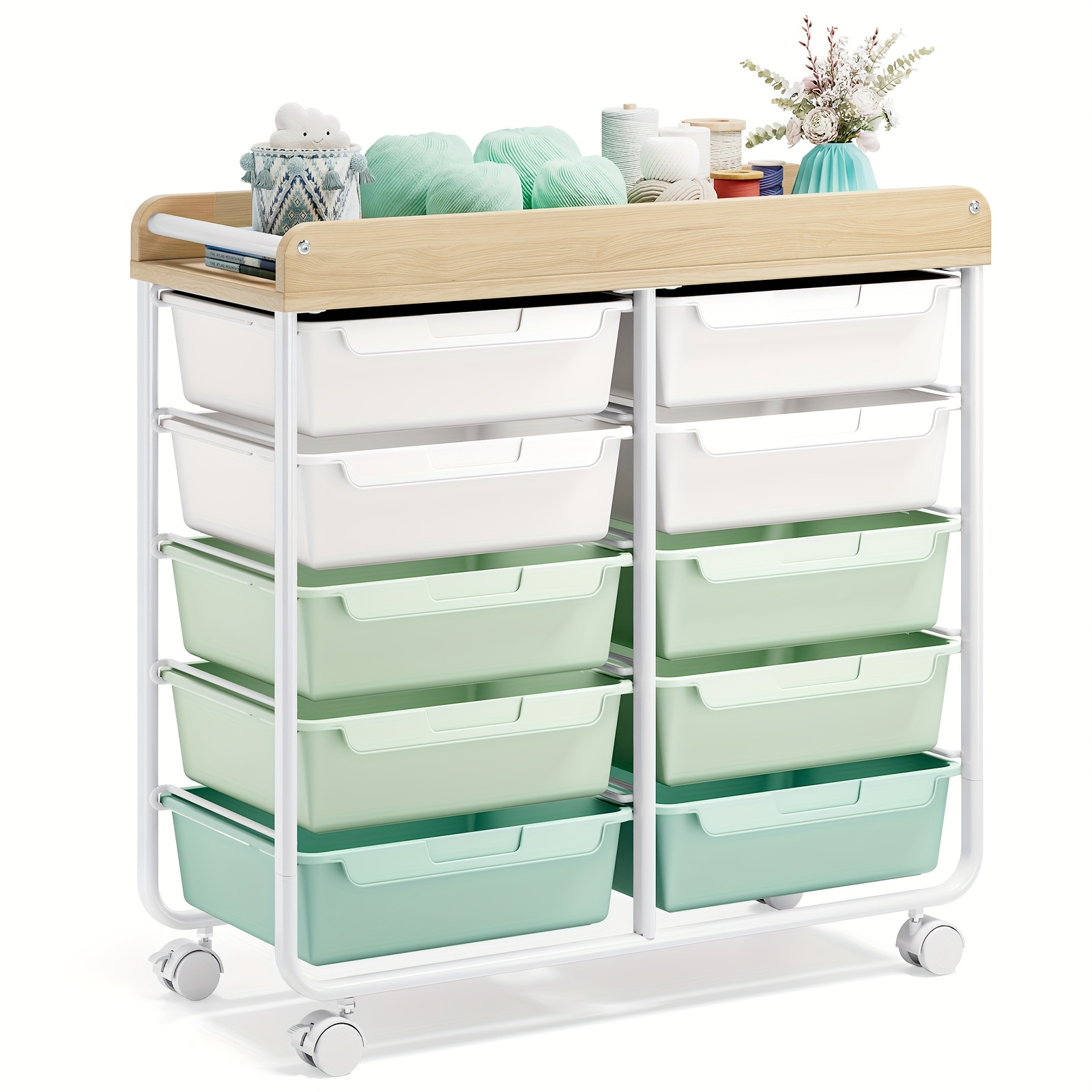 TEMU Toolf 10-tier Rolling Storage Cart Featuring Spacious Drawers, A Portable Organizer With A Tabletop, Versatile Utility Cart Suitable For Home,