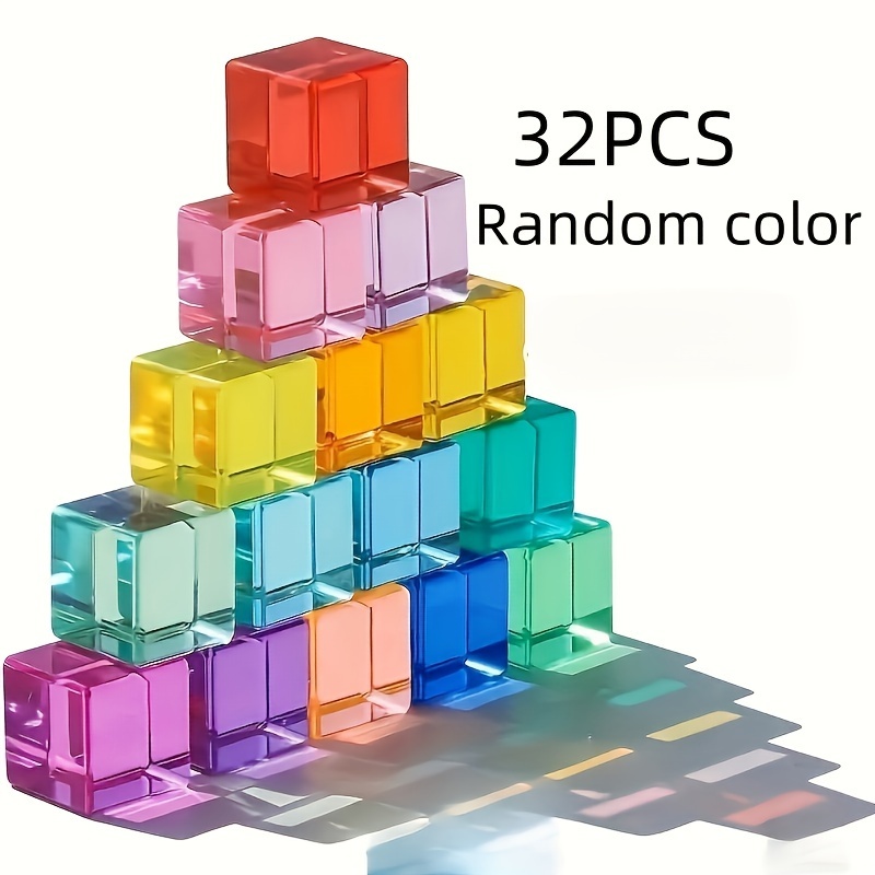 16pcs/32pcs Rainbow Acrylic Building Blocks - Creative Transparent Cube Educational Toys, Novelty Gem-inspired Building Sets, Artwork Ornaments (random Colors)