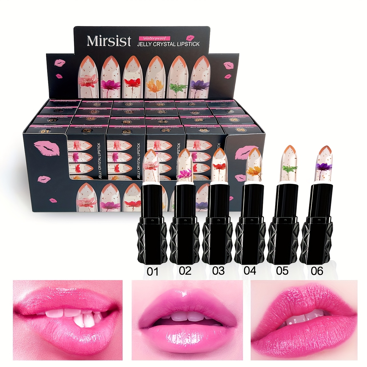 TEMU 24-pack - 6 Color Floral Lipstick Set, Moisturizing And, 24h Long-lasting , Lipstick Primer Layering, Gift For And