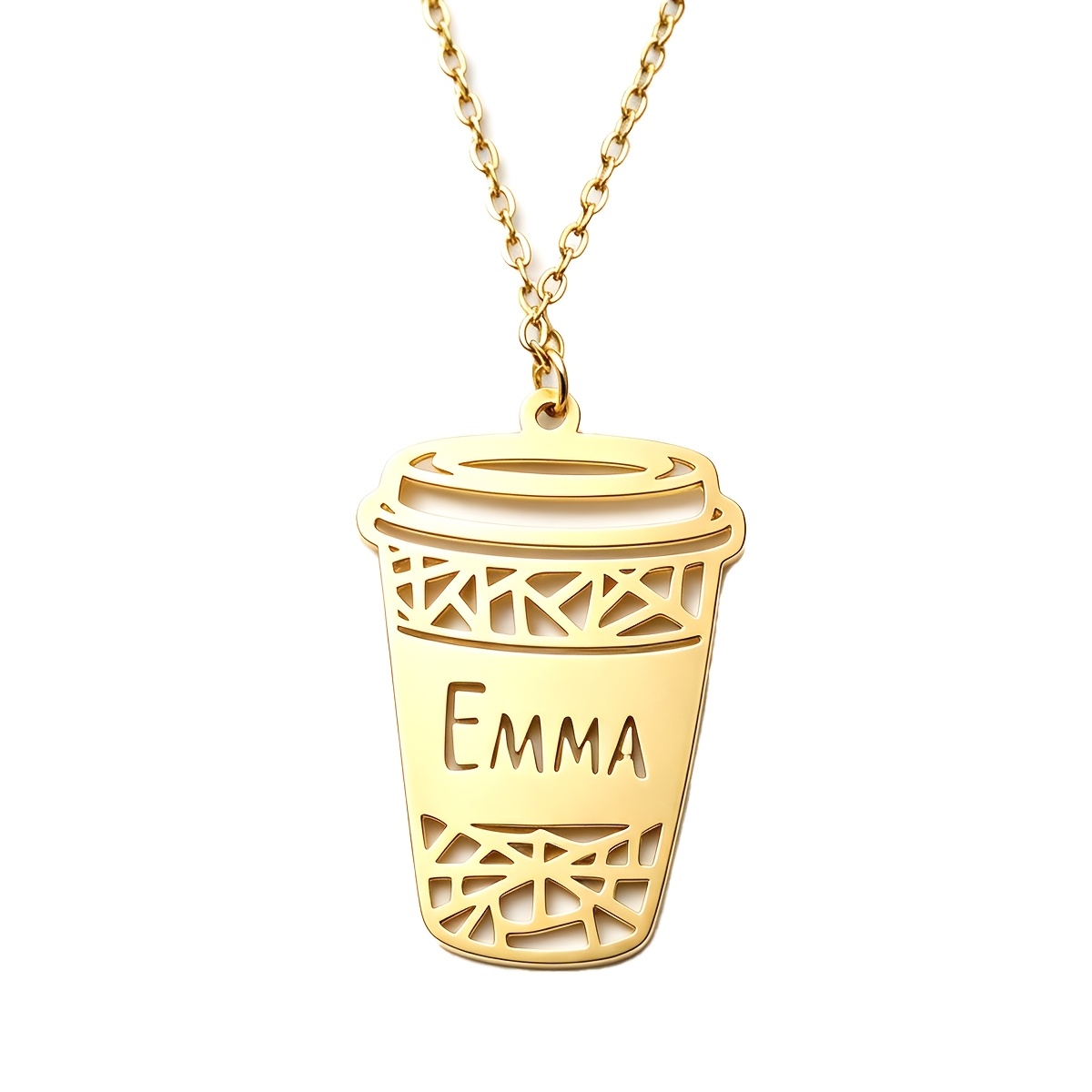 Women's Handcrafted Hollow Coffee Cup Charm Pendant Necklace, Clavicle Chain