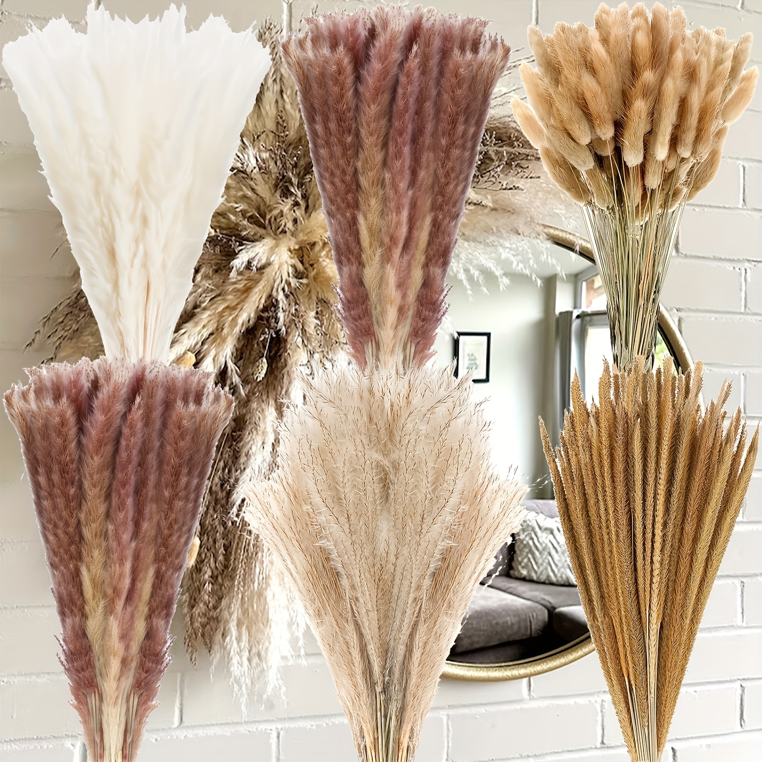 Image of 400pcs Dried Flower Bouquet - Pampas Grass, Floral Decor For Home, Wedding, And Boho Style | Perfect For Vases, Fall, Spring, Summer, And Winter Arrangements