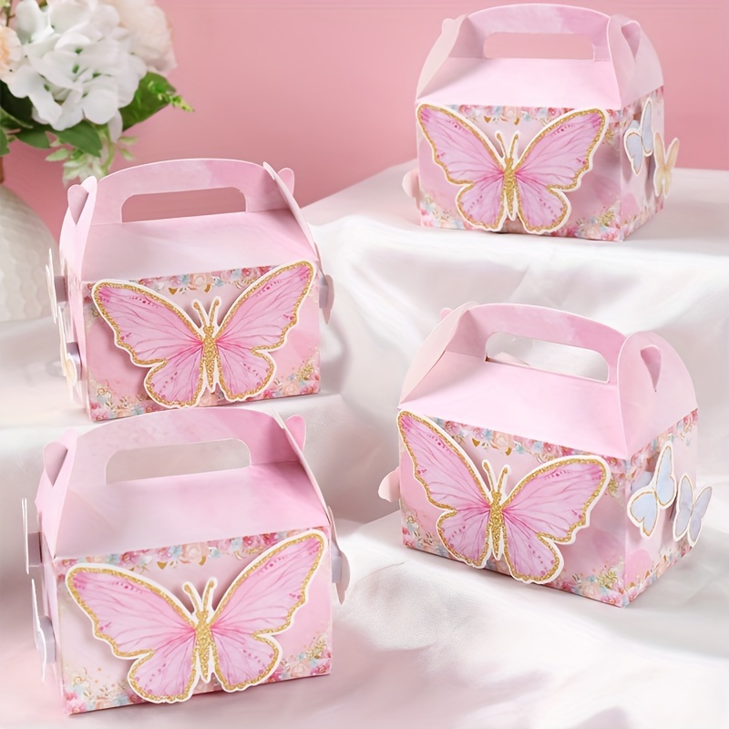 

4pcs, Pink Purple Butterfly Paper Candy Box, Diy Butterfly Stickers Gifts Packing Boxes, Birthday Party Decorations, Wedding Favors, Small Packaging Box, Wedding Decor, Party Supplies