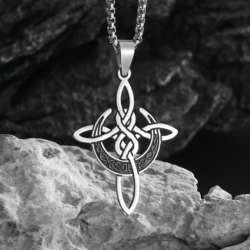 Unisex Irish Celtic Moon Witch Knot Pendant Necklace