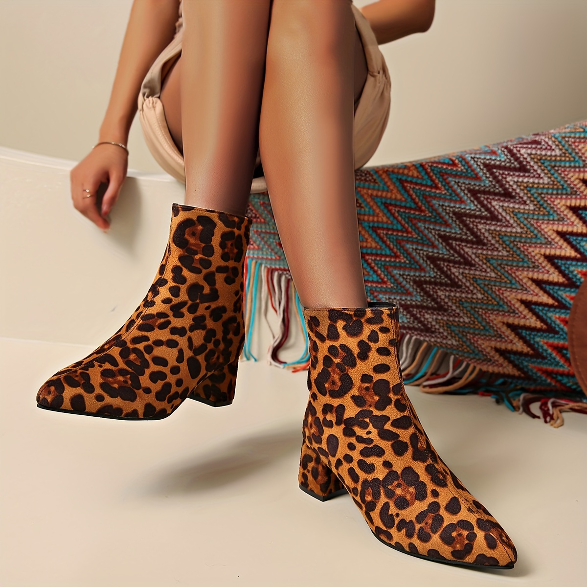 botines moda mujeres talla estampado leopardo punta Temu Colombia
