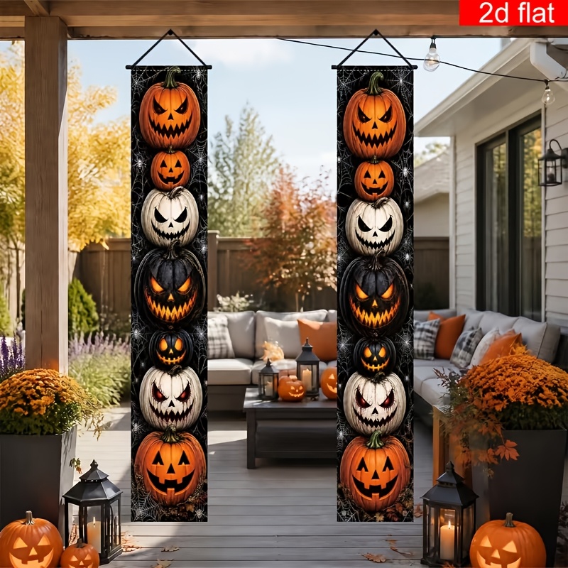 TEMU 2d Flat, 2pcs 2d Flat Banners, Halloween Front Door Porch Sign Party Banner, Cartoon -o'-lantern , "trick Or Treat" Decoration, Halloween