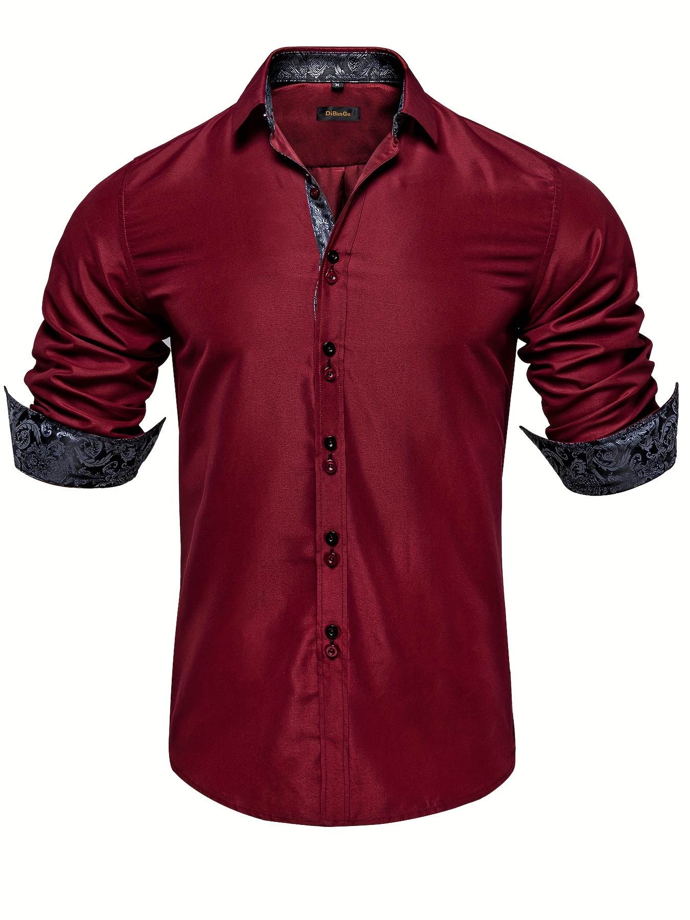 Men's Long Sleeve Solid Dress Shirt Regular Fit Button - Temu