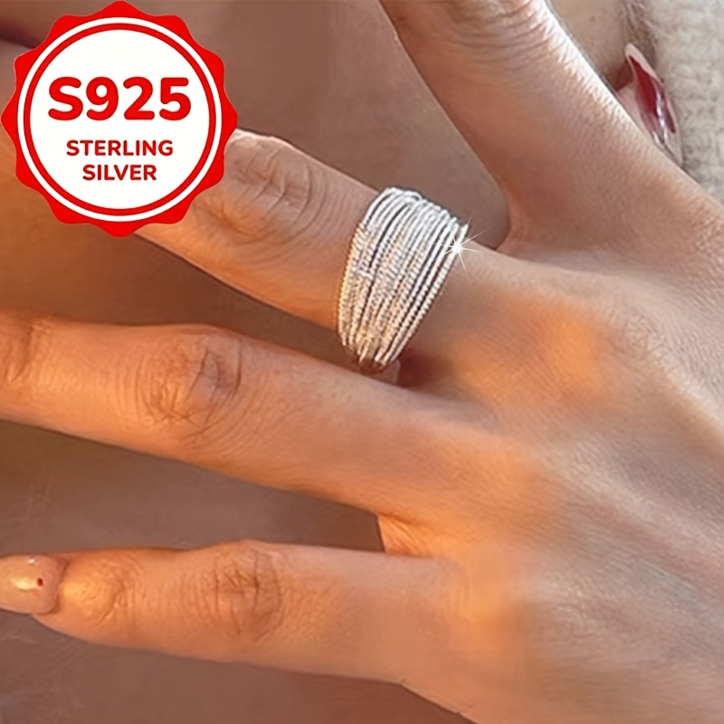Women's S925 Silver Multi-Layer Mesh Pattern Ring, Elegant