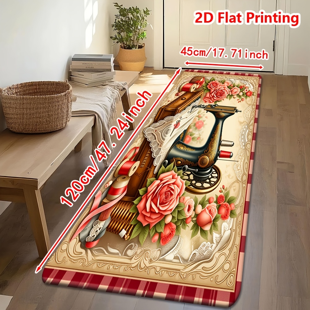 TEMU Product: [flannel + 1cm Thick Sponge Material] 1pc Bath Mat, Floral Vintage Sewing , Plush Non-slip Area Rug For Bathroom, Kitchen, Entryway,