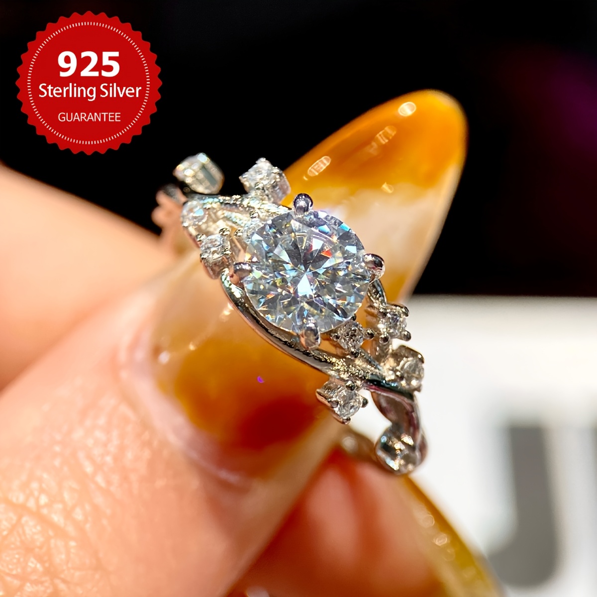 1ct Moissanite Engag. Ring 925 Silver 4 Prong Setting Sparklin