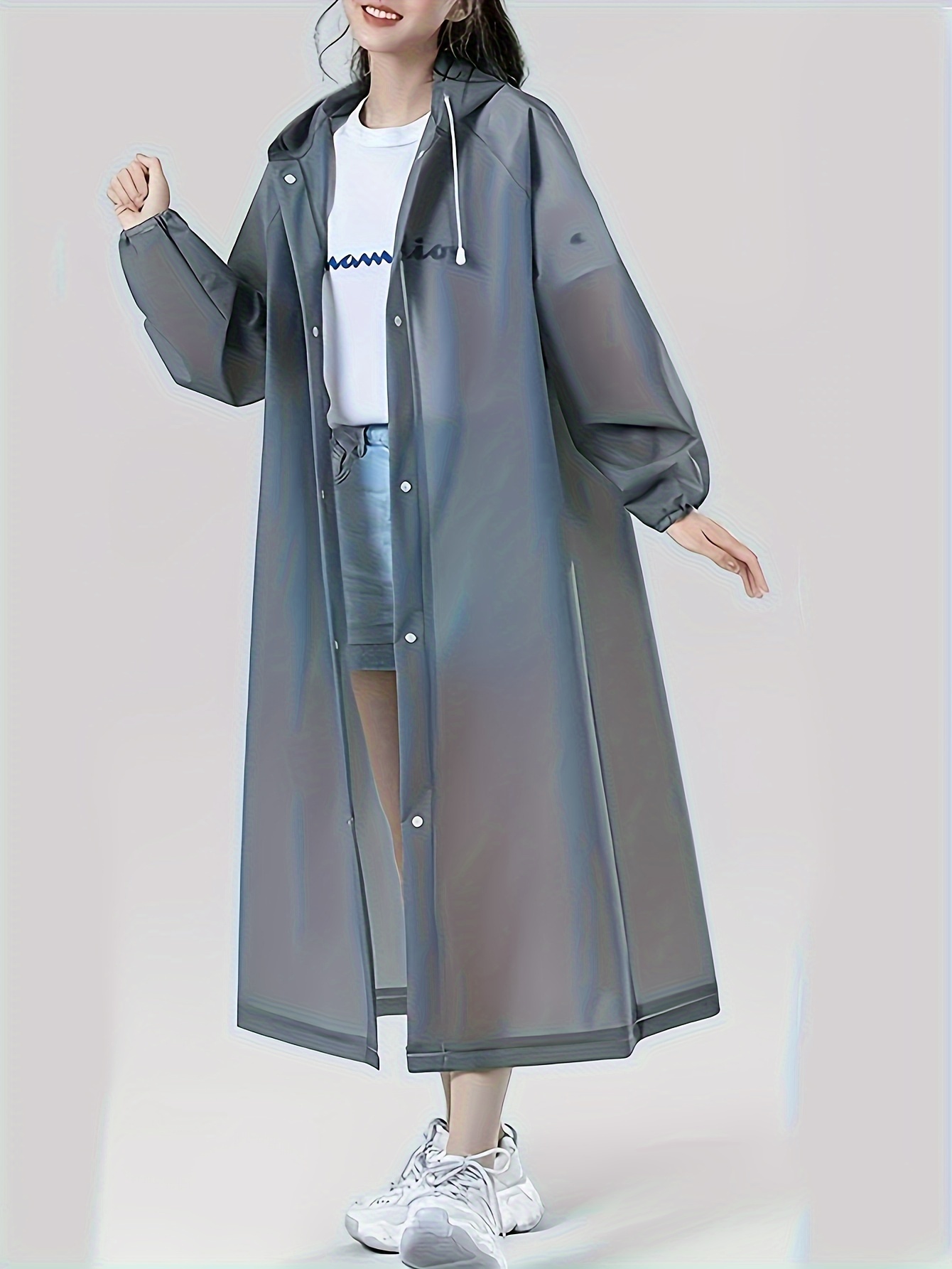 Windproof High Quality EVA Thickened Full-Body Adult Rain Jacket - Hooded Sporty Raincoat with Button Front, Semi-Translucent Design & Elastic Cuffs for Outdoor Cycling, Hiking, Running - Lightweight & Portable, Outdoor Rain Protection | Fullbody Raincoat | Windproof EVA