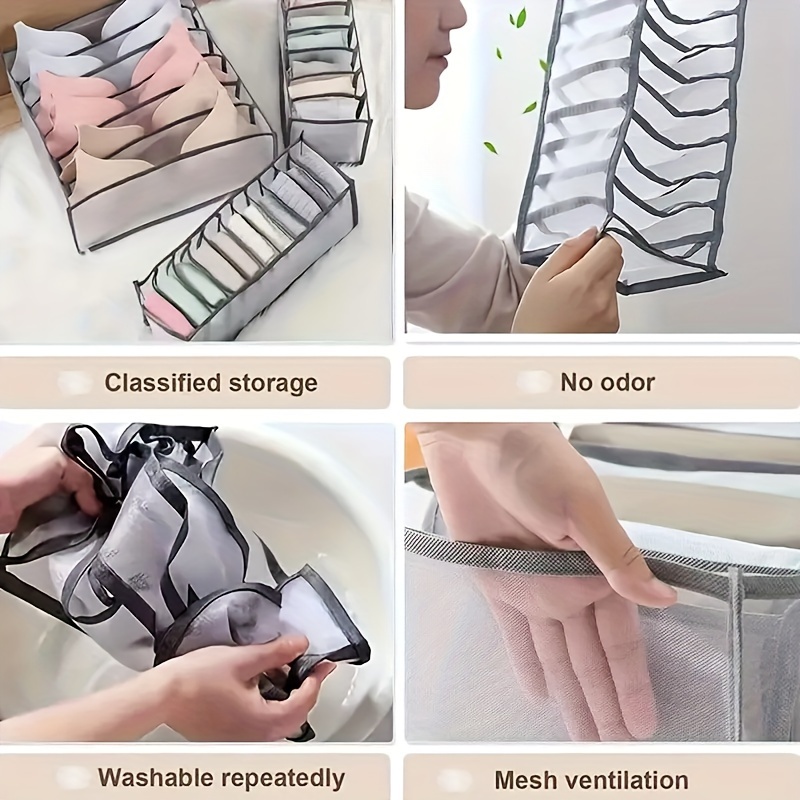 3 piece foldable non woven fabric storage boxes with 6 7 11 compartments for lingerie socks drawer and closet organization details 1