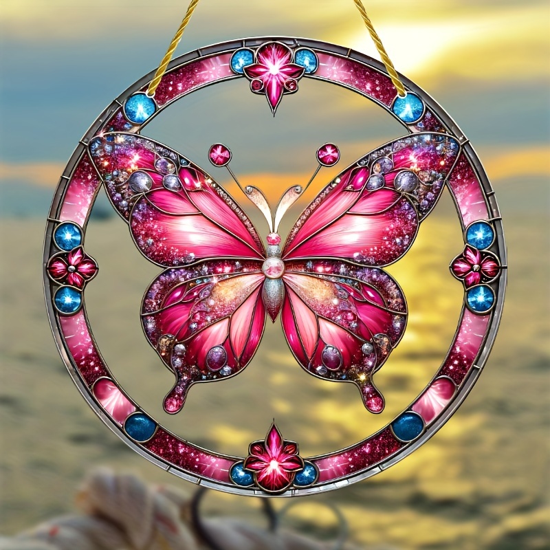 

Butterfly Sun Catcher - 8"x8" Acrylic Stained Glass Window Hanging, Perfect For Garden, Porch, Bedroom Decor & More - Ideal Birthday Gift For Friends And Family