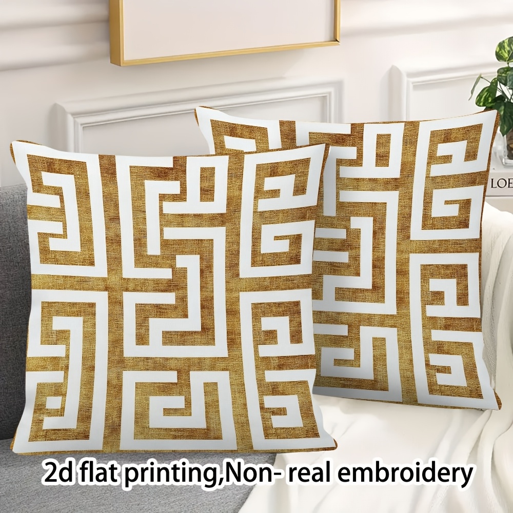 TEMU 2D Flachdruck, 2 Stück, Goldene Griechische Schlüssel Design Abdeckung, Ideal zur Dekoration von verschiedenen Wohnräumen, Zimmern, Cafés und