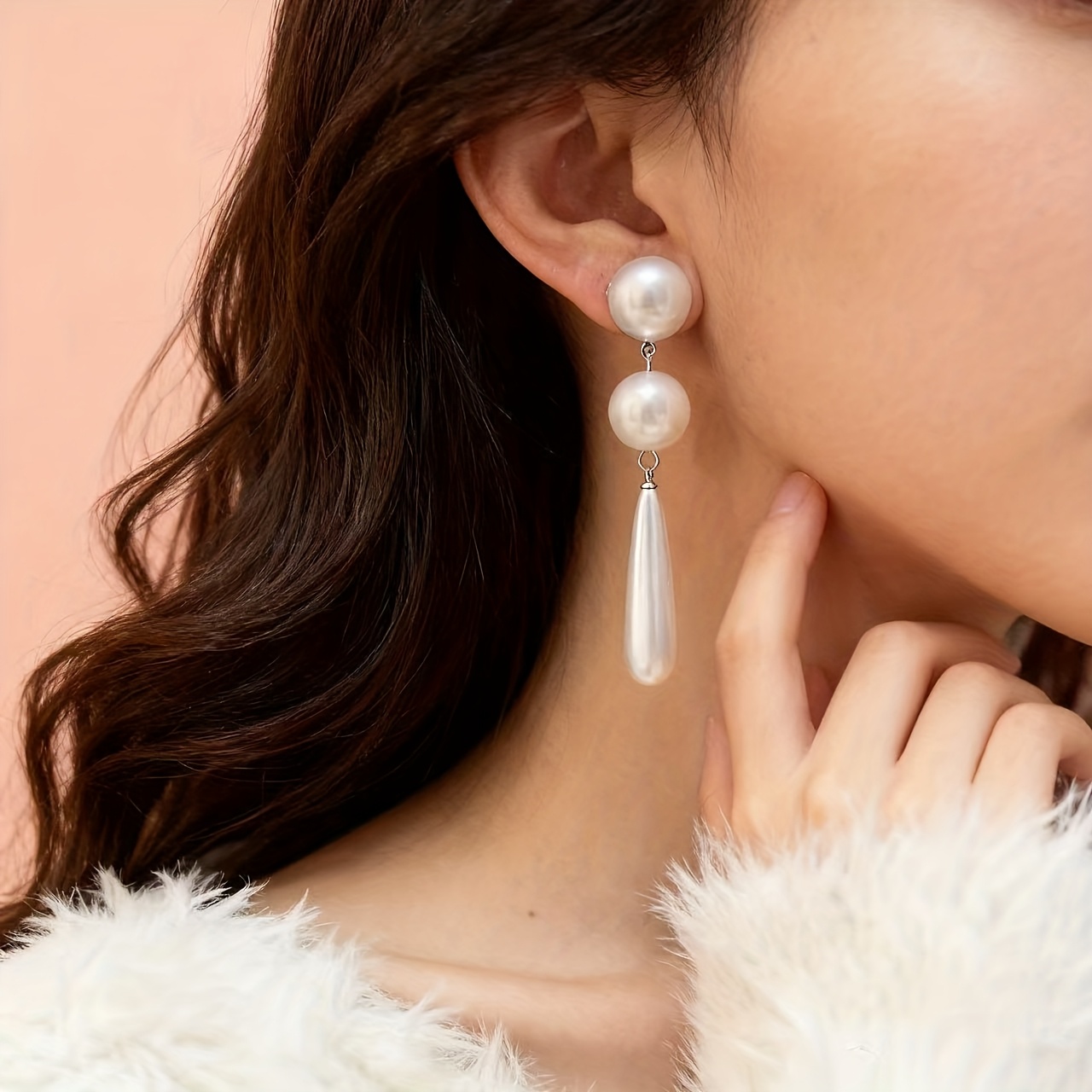 Elegant Classic Faux Pearl Double Pearl Long Drop Tassel Earrings