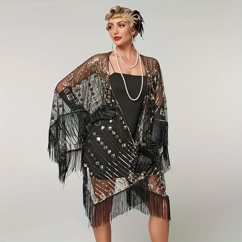 vintage 1920s sequin embroidered fringe shawl elegant retro - Temu Germany