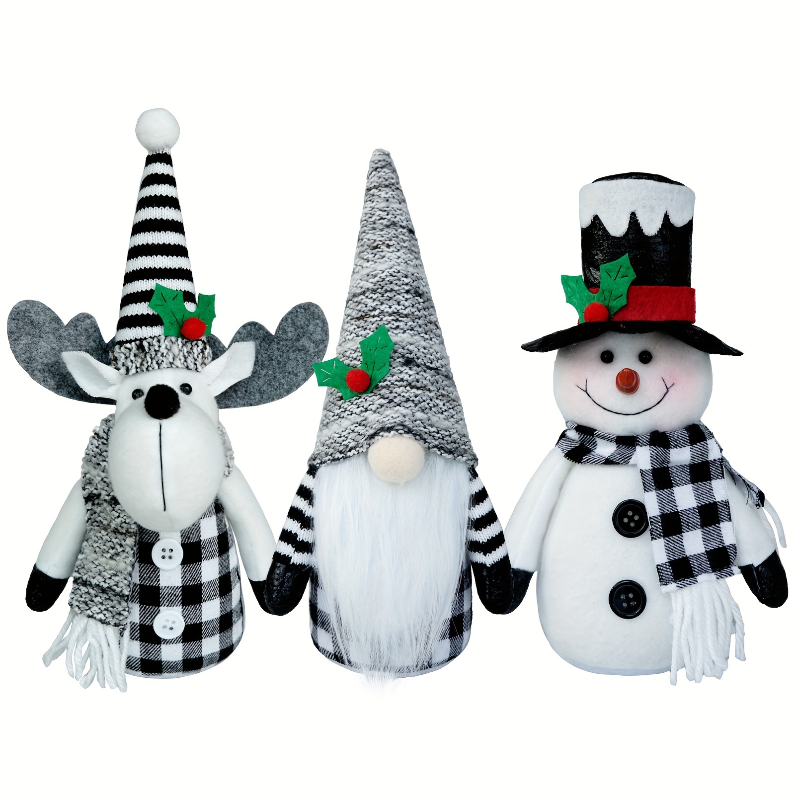 

3-piece Set Classic Felt Christmas Decorations - Festive Tabletop Display For Holiday Season, Home & Office - Reindeer, Santa Gnome & Snowman Figurines - Fall, Winter, Thanksgiving & - For Ages 14+