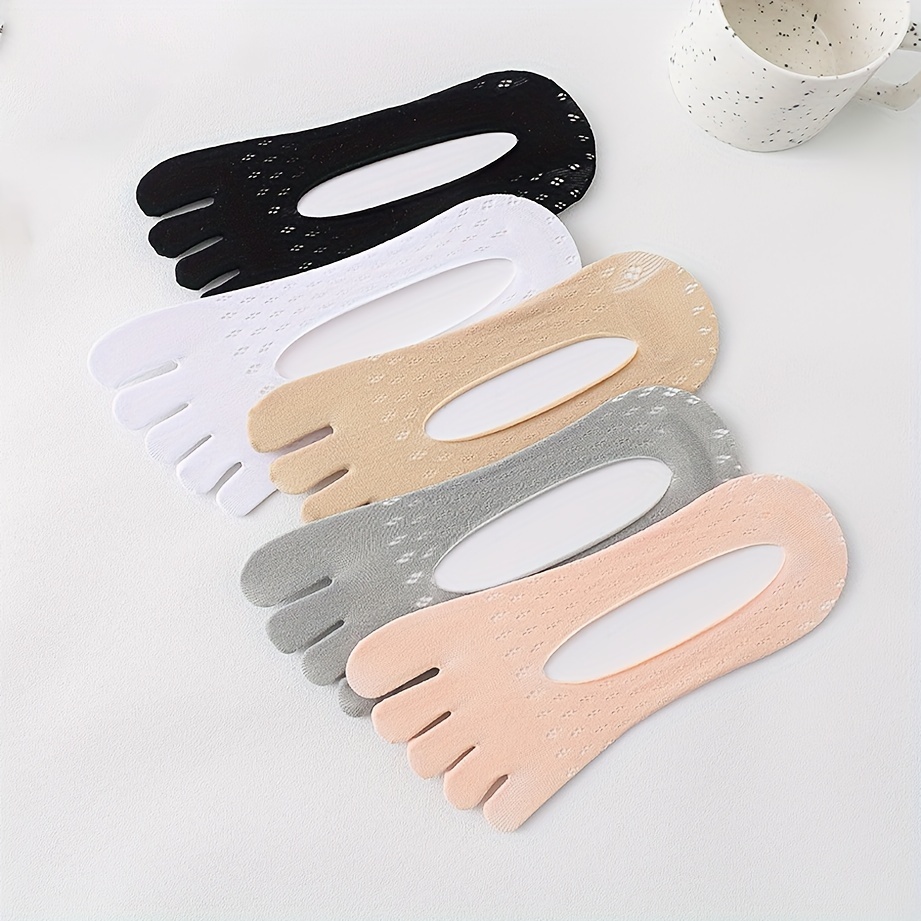 

5 Pairs Silicone Anti-slip No Show Socks, Summer Thin Low Cut Liner With 5 Toe Design, Invisible Boat Socks For Women